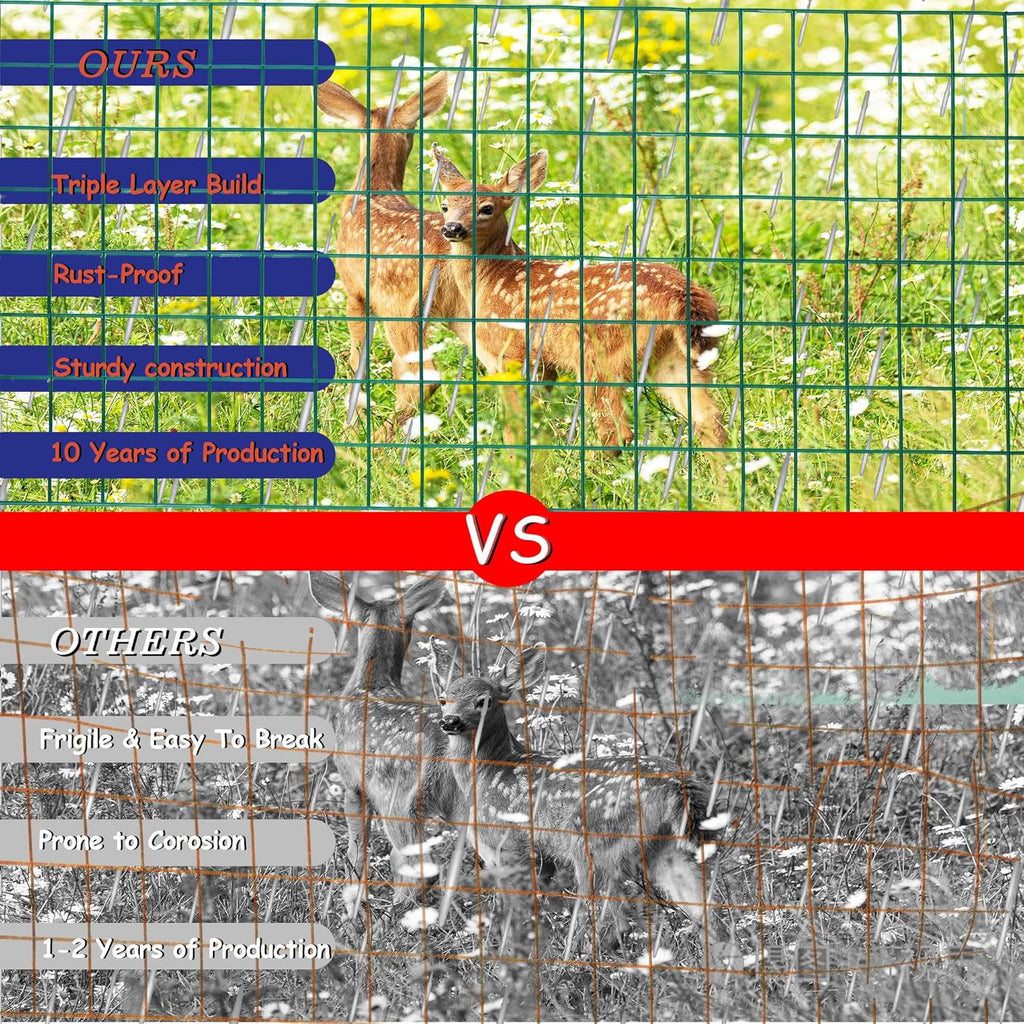 Green Metal Garden Fence, 72inch(H) x 50ft(L), 2 inch x 4 inch,12.5GA 2/3/4/5/6 Ft Tall Chicken Wire PVC Coated Welded Wire Mesh Roll for Dogs Border Yard Vegetable Plant Protection Poultry Netting