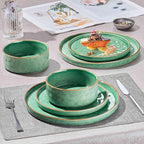 Herogo 18 Pieces Dinnerware Dish Sets, Plates and Bowls Sets for 6, Elegant Kitchen Dinning Dishes, Dishwasher & Microwave Safe, Gemstone Green
