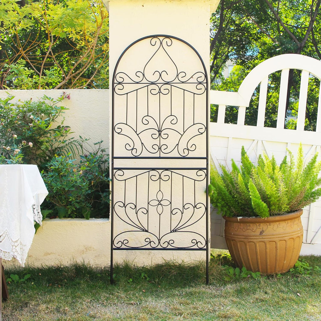 SCENDOR Trellis for Climbing Plants 59" H x 22" W Metal Unique Design Decorative Garden Structure Weather-Resistant Lattice Outdoor Decor Flowers Roses Vine Ivy Clematis Black Coating 1 Pack