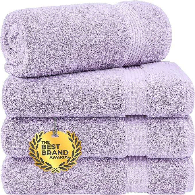 Cotton Paradise 4 Piece Turkish Bath Towels for Bathroom, 100% Cotton Extra Large Soft Plush Towels Bathroom Set, Lilac