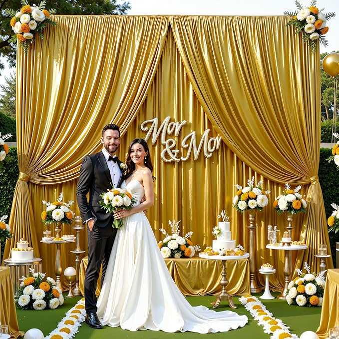 10x10 ft Dark Gold Glitter Backdrop Curtain for Parties, Wrinkle Free Glitter Photo Backdrop Drapes 2 Panels 5x10FT Shimmer Back Drop Cloth for Wedding Birthday Christmas Photography Background Decor