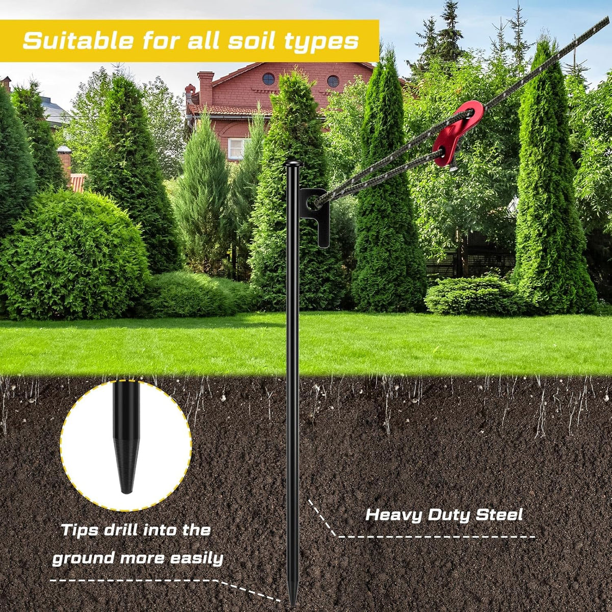 Sintuff 36 Pcs Heavy Duty Tree Stake Kits Stake and Support for Young Leaning Tree Anchor Straightening Kit, 15.8'' Support Straps, 11.8'' Steel Stakes, 13.12ft Rope(Army Green)