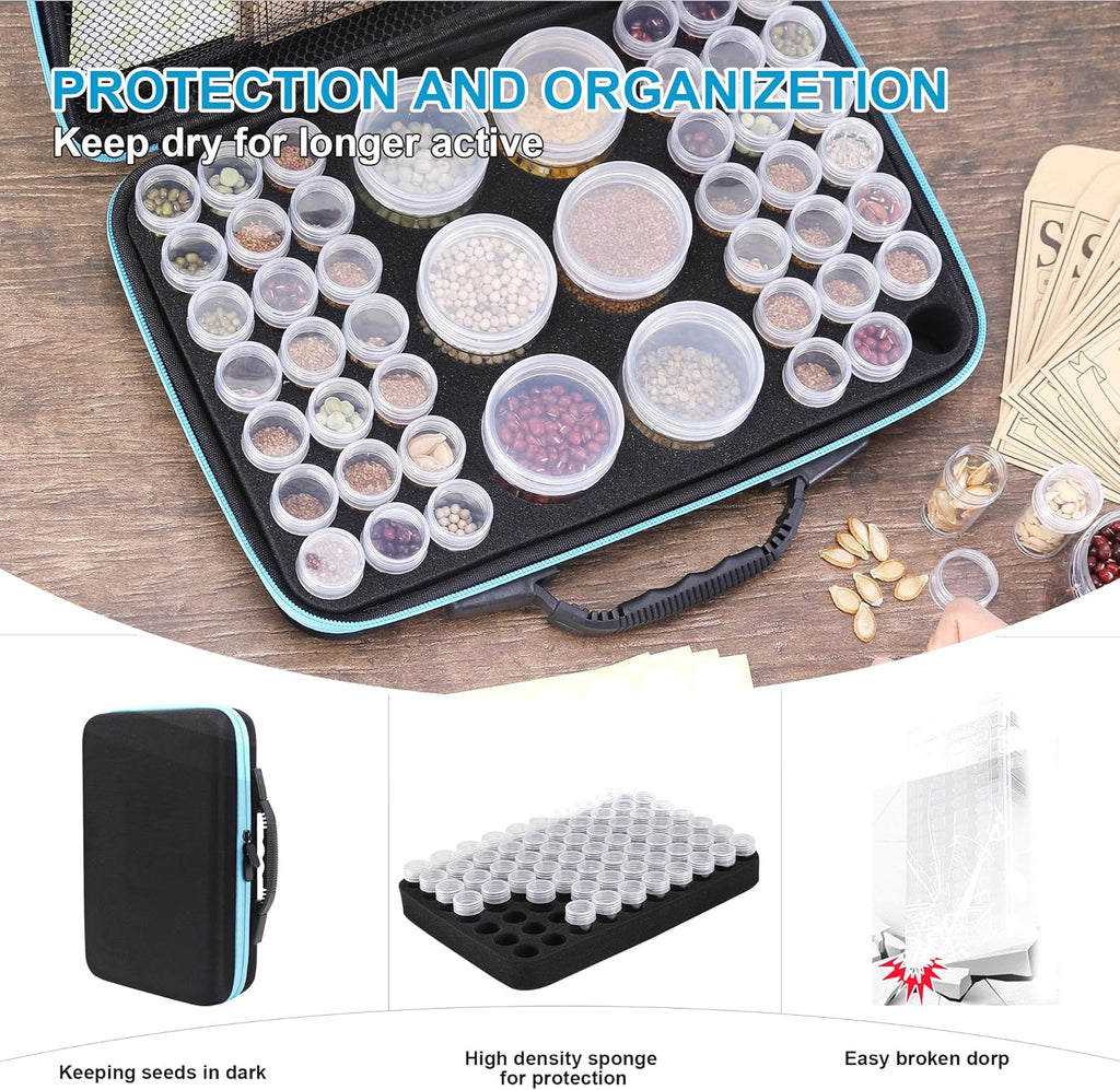 48 Slots Seed Storage Organizer Box, Garden Vegetable Plant Flower Seeds Saving kit with Write Label Funnel Tweezer 2 Sizes Storage Bottles
