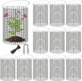 12 Sets of 16'' x 12'' Garden Plant Protectors from Animals With Detachable Covers ,36Pcs Metal Wire Protectors With Cover for Plants , Metal Plant Cage Chicken Wire Cloche with Stakes & Nylon Ties