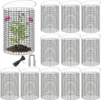 12 Sets of 16'' x 12'' Garden Plant Protectors from Animals With Detachable Covers ,36Pcs Metal Wire Protectors With Cover for Plants , Metal Plant Cage Chicken Wire Cloche with Stakes & Nylon Ties