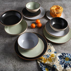 Gibson Elite Contempo Classic Double Bowl Dinnerware Set, Service for 4 (16pcs), Mint