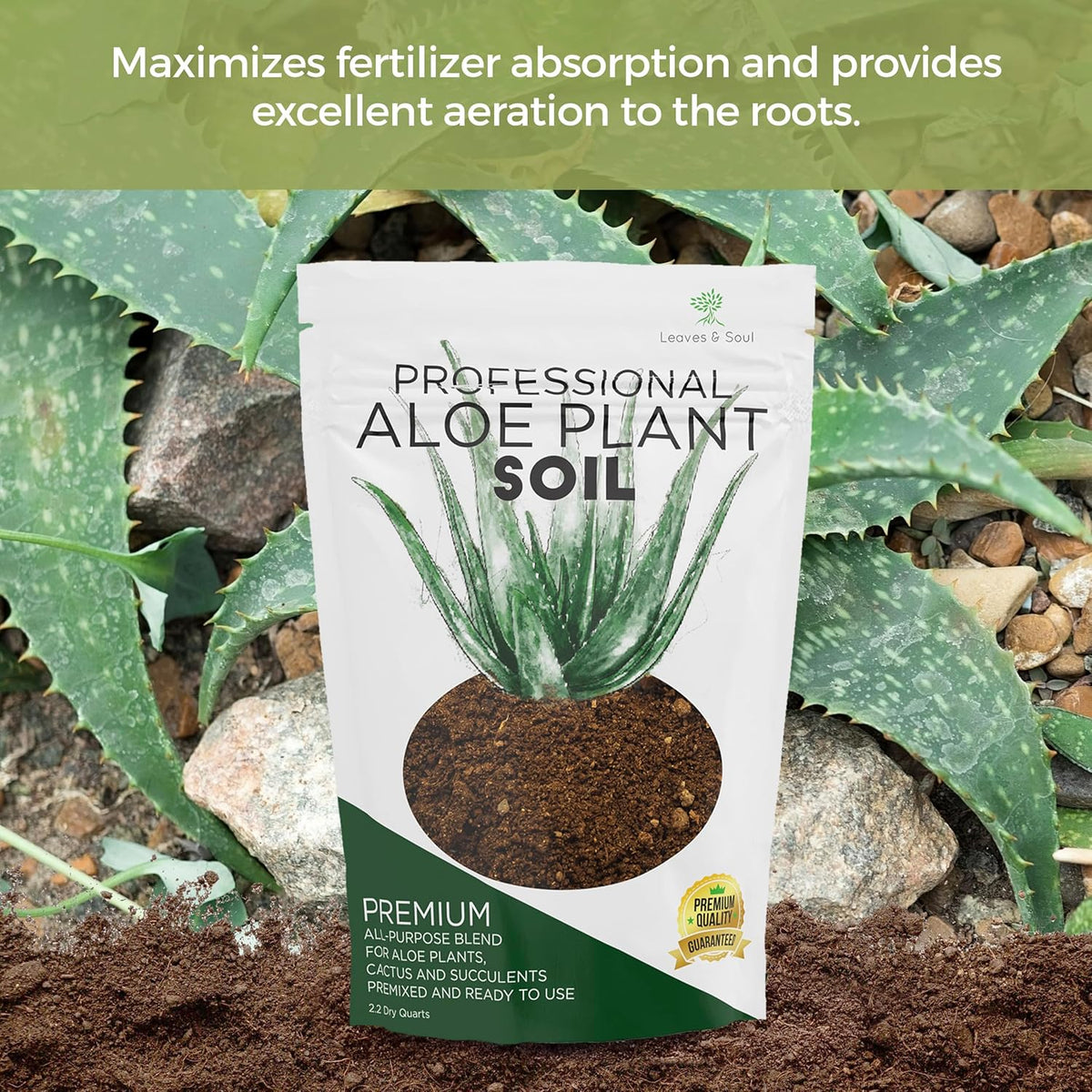 Professional Aloe Plant Soil | Premium All Purpose Blend | Large 2.2 Quarts | Ready to Use for Aloe, Cactus, Succulent Plants | Pinebark, Peat, Course Sand | Made in USA