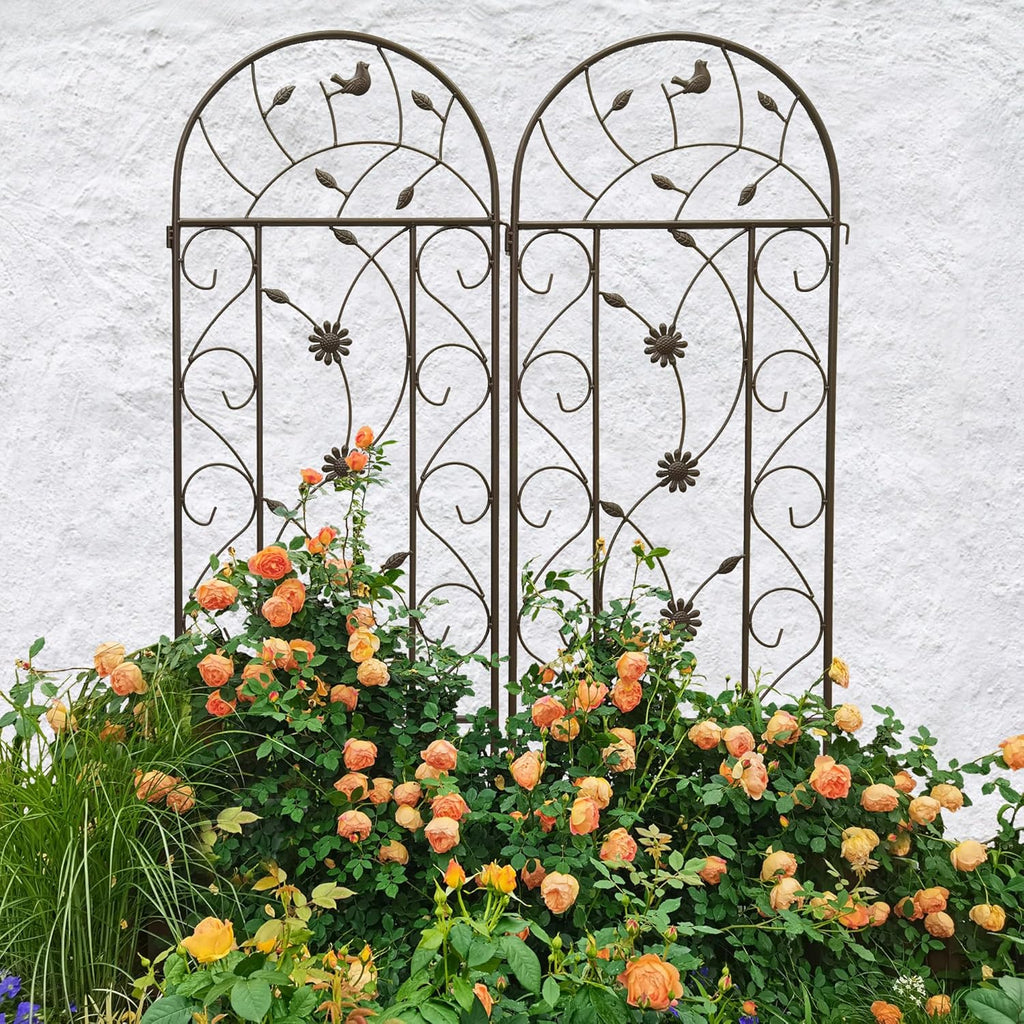 6 Pack Metal Garden Trellis 86.7" Tall Outdoor Climbing Plant Support for Roses, Flowers, Rustproof Durable Black Galvanized Tube, Lawn Garden Fence Decor Screen (6, Brown-86.7" H)