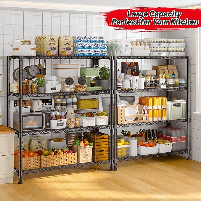 REIBII Wire Shelving Unit Storage Shelves Metal Shelves Heavy Duty Shelving Adjustable Garage Storage Wire Shelf Pantry Shelves for Bedroom Kitchen Rack 35.5''W x 14''D x 59''H