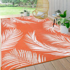 Pauwer Waterproof Outdoor Rug 8x10, Reversible Plastic Straw Patio Camping Rug, Indoor Outdoor RV Mat Carpet for Deck, Camper, Porch, Balcony, Backyard, Picnic, Leaf Orange