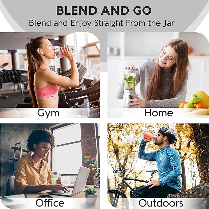 Mueller Smoothie Blender for Smoothies - Personal Blender for Shakes, Frozen Drinks, Baby Food & More, 15oz Travel Cup and Lid, Durable Stainless Steel Blades for Powerful Blending Performance, White