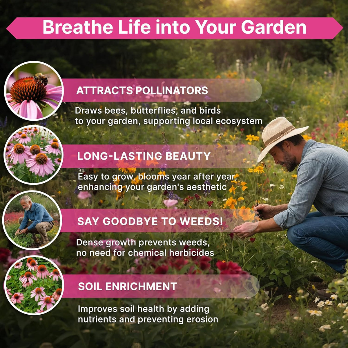 Organo Republic Echinacea Seeds Pack 1 oz - Over 9,300 Non-GMO Heirloom Echinacea Seeds for Planting, Perennial Flowers in Individual Packet, Coneflower for Planting Indoor & Outdoor Garden