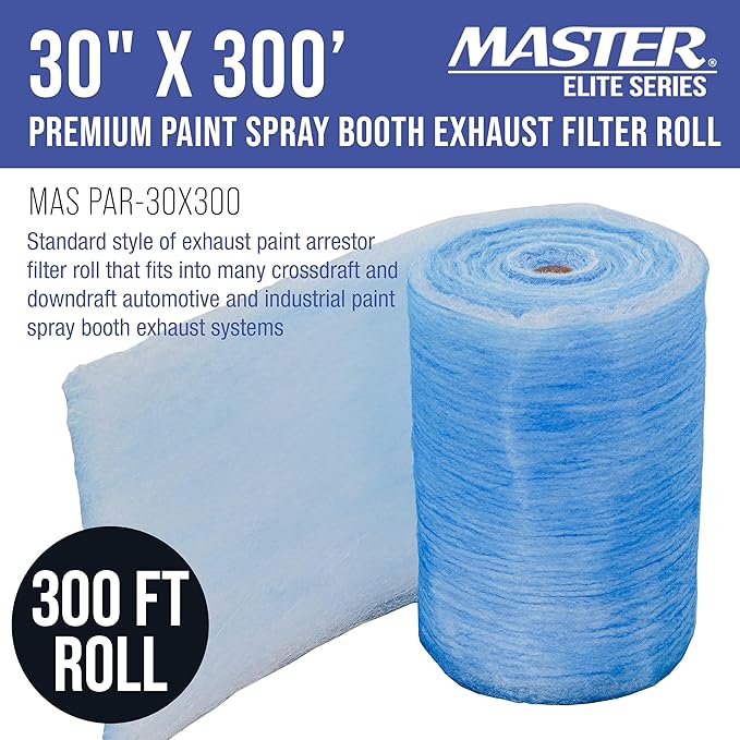 Master Airbrush Elite Paint Spray Booth Exhaust Filter Roll 30" x 300' - 18 Gram Heavy-Duty Fiberglass Paint Arrestor for Filtering Overspray Particles in Auto Body Shops & Refinish Booths