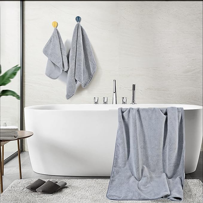 POLYTE Oversize, 60 x 30 in., Quick Dry Lint Free Microfiber Bath Towel Set, 6 Piece (Gray)