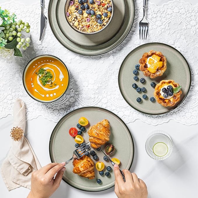 AmorArc Stoneware Dinnerware Sets,Round Reactive Glaze Plates and Bowls Set,Highly Chip and Crack Resistant | Dishwasher & Microwave Safe Dishes Set,Service for 4 (12pc)
