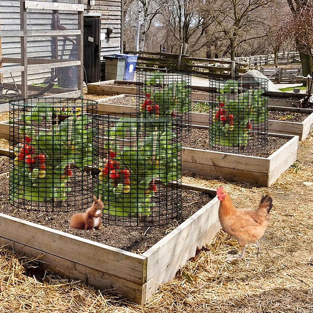 6 Sets of 24'' x 12'' Garden Plant Protectors from Animals with Detachable Covers, Metal Plant Cage Chicken Wire Cloche with Ground Stakes and Nylon Tie, Wire Plant Cage to Keeping Bunny Animals Out