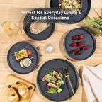 GBhome Ceramic Dinnerware Sets for 6, Matte Stoneware Plates and Bowls Sets,Chip and Scratch Resistant Dishes, Dishwasher & Microwave Safe, Oven safe,Reactive Glaze-Speckled Black
