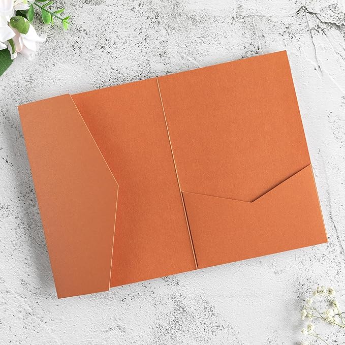 20 PCS Burnt Orange Tri-fold Laser Cut Wedding Invitation Pockets for 5x7 Wedding Cards Bridal Shower Engagement Quinceanera Invitation