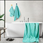 POLYTE Oversize, 60 x 30 in., Quick Dry Lint Free Microfiber Bath Towel Set, 6 Piece (Aqua)