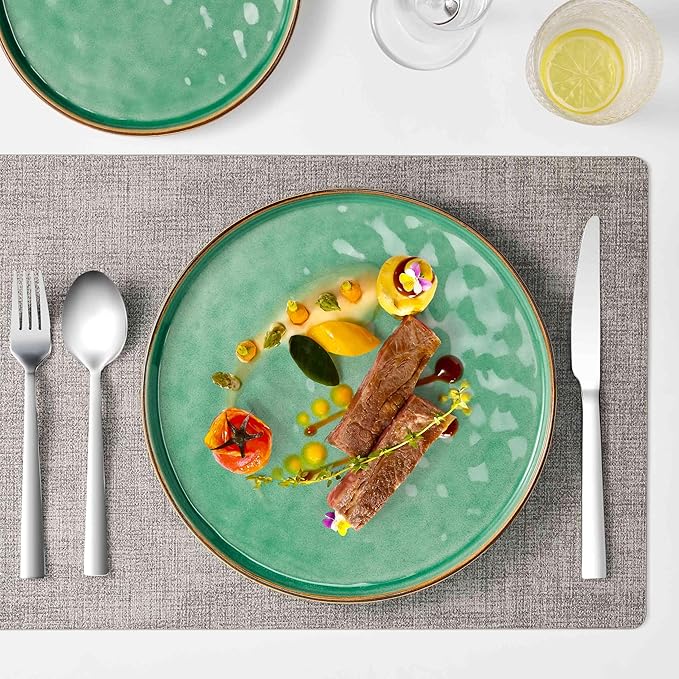 Herogo 18 Pieces Dinnerware Dish Sets, Plates and Bowls Sets for 6, Elegant Kitchen Dinning Dishes, Dishwasher & Microwave Safe, Gemstone Green