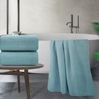 POLYTE Microfiber Quick Dry Lint Free Bath Sheet, 70 x 35 in, Set of 2 (Green, Waffle Weave)