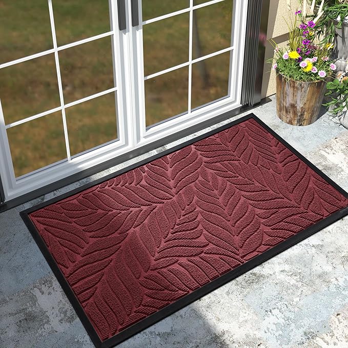 Yimobra Front Door Mat Outdoor Indoor, 47x32 All-Season Waterproof Welcome Mat, All-Weather Outside Entrance Mat, Non-Slip Patio Porch Doormat, Low Profile, Fade Resistant, Red