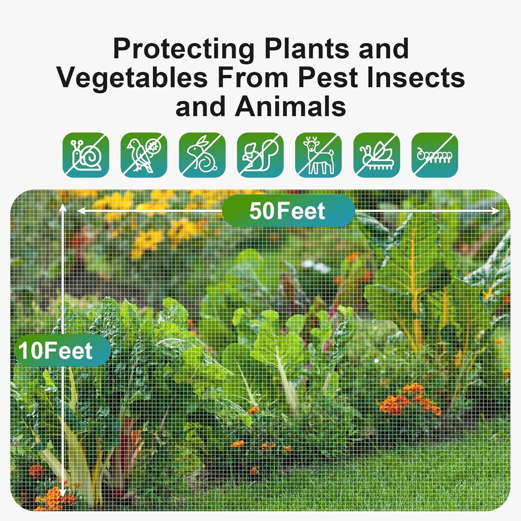 Garden Netting Pest Barrier: 10'x50' Fine Bug Netting for Garden Protection Row Cover Raised Bed Screen Mesh Greenhouse Mosquito Net, Protecting Tree Plants Vegetable Flowers Fruits