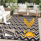 OLANLY Waterproof Outdoor Rug 6x9 ft Clearance, Reversible Outdoor Plastic Straw Rug, RV Mat, Indoor Outdoor Carpet for Patio, Camping, Balcony, Deck, Backyard, Black & Beige