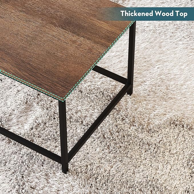 SAYGOER Coffee Table Simple Modern Rectangular Center Table Open Space Minimalist for Living Room Home Office Industrial Cocktail Tables, 39.37 x 19.69 x 17.72, Dark Walnut