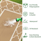 GENIMO 9' x 12' Outdoor Rug for Patio Clearance, Waterproof Indoor Outdoor Plastic Straw Rugs Carpet, Reversible Outside Area Rv Mat for Camping, Balcony Porch, Deck, Picnic, Beach (Brown & Beige)