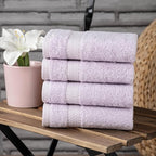 TEXTILOM 100% Turkish Cotton 4 Piece Luxury Washcloth Towel Set for Bathroom, Super Soft & Highly Absorbent & Quick Dry for Face and Hand- Lilac