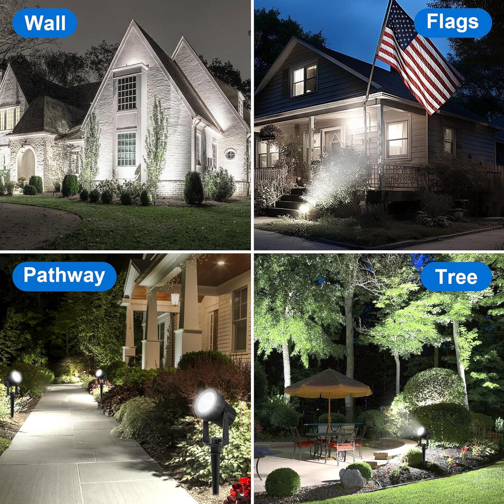 Solar Spot Lights Outdoor, 4-in-1 Solar Landscape Spotlight Waterproof 9.8ft Cable, 5W 3000mAh, Auto ON/Off Adjustable Wall Lights for Yard, Ground, Garden, Pool, Lawn (Cold White)