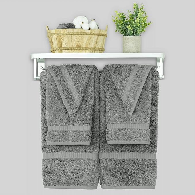 Chakir Turkish Linens 100% Cotton Premium Turkish Towels for Bathroom, 2 Large Bath Towels, 2 Hand Towels, 2 Washcloths (6-Piece Towel Set, Gray)