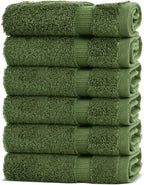 Chakir Turkish Linens 100% Cotton Premium Turkish Towels for Bathroom | 13'' x 13'' (6-Piece Washcloth, Moss)