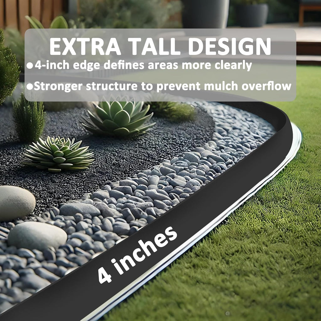4 inch Tall Landscape Edging Kit 120FT Garden Edging with Spikes for Lawn Edging and Flower Beds (Black, 120FT)