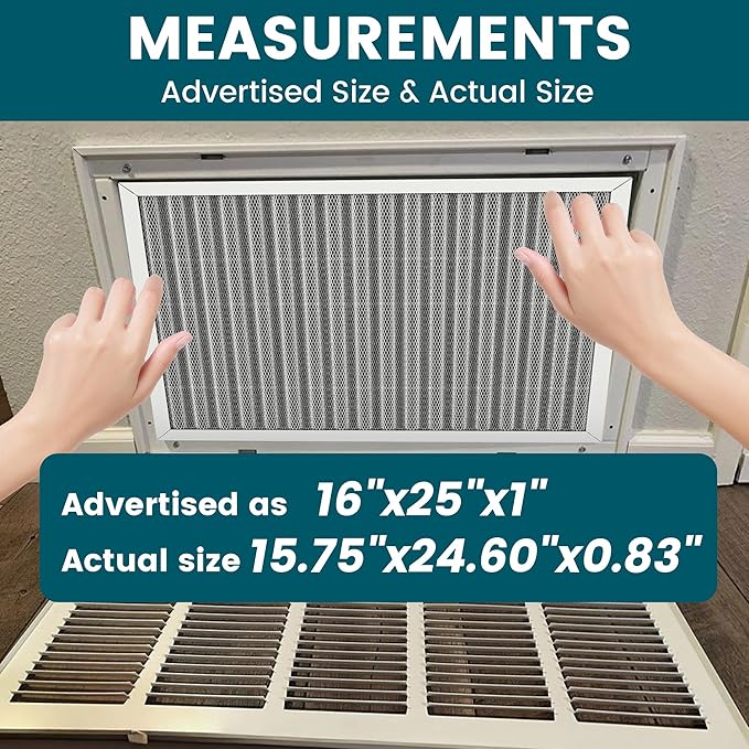 16x25x1 Air Filter-MERV 8, Washable & Reusable Electrostatic Filter, AC/HVAC Furnace Filters, Lasts a Lifetime, Permanent Air Filter, Breathe Fresher,Home And Office Actual Size:15.5x24.65x0.82 Inch