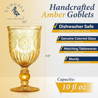 Amber Wine Glasses, set of 6 Glass Goblets made with Amber Glass (not coated or sprayed). Genuine Handcrafted Colored Glassware for your Fall Tablescape.