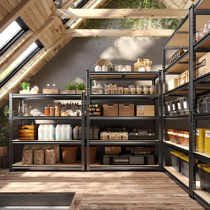 72" H Garage Shelving, 5 Tier Storage Shelves Load 2500 lbs, Adjustable Garage Shelves, Metal Shelving Unit for Warehouse, Basement, Pantry, 40" Wx 16" D x 72" H, Black