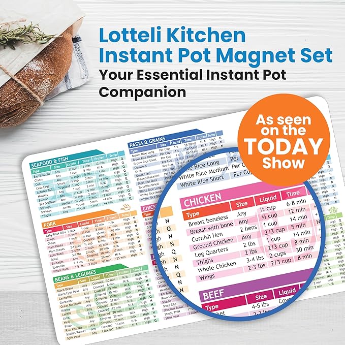 Instant Pot Cooking Times Chart - Pressure Cooker Accessories Cook Times - Easy to Use & Clean Strong Magnet Kilograms - Instant Pot Cheat Sheet Magnet Set Quick Reference Guide (White)