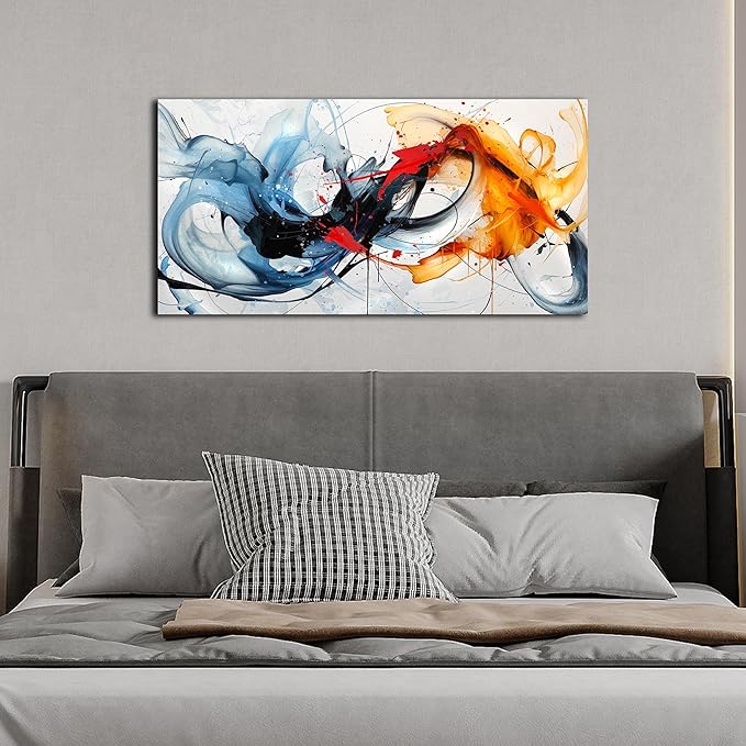 Modern Prints Wall Art for Office - Abstract Art Wall Decor for Living Room - Blue Canvas Wall Art Ready to Hang Size 20" x 40"
