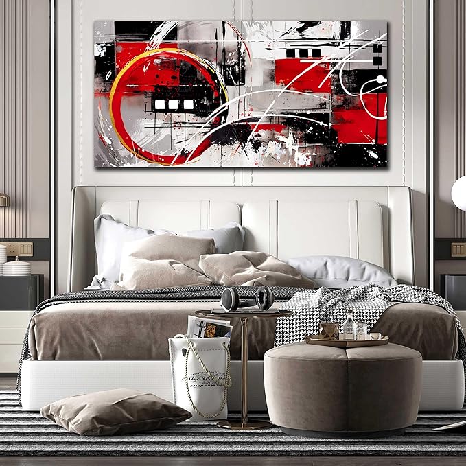 Black and Red Abstract Art - Abstract Wall Art for Living Room Large Size - Minimalist Wall Art for Bedroom Women Ready to Hang Size 29" x 59"