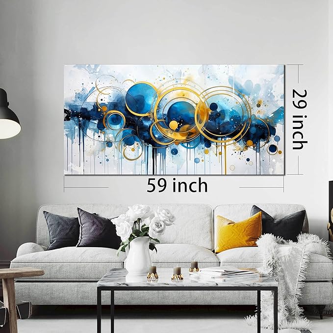 JKWALL77 Big Wall Paintings for Living Room - Blue Abstract Canvas Wall Art - Modern Wall Decor Ready to Hang Size 29" x 59"