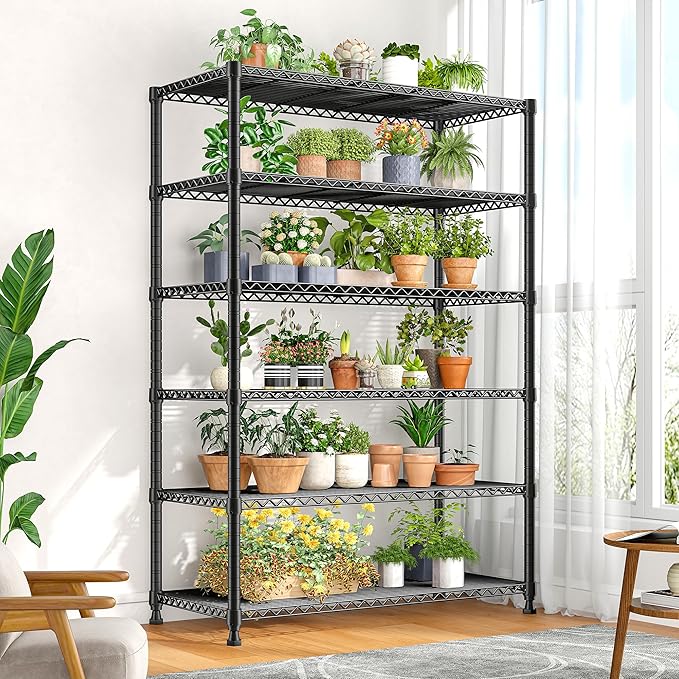 REIBII 75" H Metal Shelving 6 Tier Storage Shelf Adjustable Kitchen Shelf Wire Shelving Unit Detachable Storage Rack for Kitchen Laundry Living Room Commercial Heavy Duty Metal Shelf 75" X35" X14"