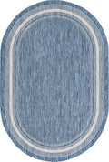 Unique Loom Outdoor Border Collection Area Rug - Soft Border (5' 1" x 8' Oval, Blue/ Ivory)