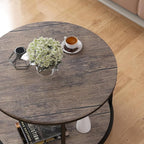 Round Coffee Table, Rustic Wooden Surface Top & Sturdy Metal Legs Industrial Sofa Table for Living Room Modern Design Home Furniture with Storage Open Shelf (Walnut, 25.6 in)