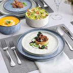 LIANYU Dinnerware Sets for 4, 12 Piece Stoneware Dinner Plates and Bowls Dish Set, Kitchen Dining Speckled Tableware Dishware, Microwave & Dishwasher Safe, Polar White & Serenity Blue