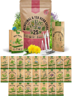 Organo Republic 25 Medicinal & Tea Herb Seeds Variety Pack for Indoor & Outdoors. 10900+ Non-GMO Heirloom Garden Seeds: Anise, Borage, Cilantro, Chamomile, Dandelion, Rosemary, Peppermint Seeds