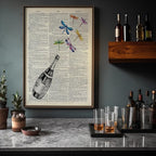 Poster Master Dictionary Art Poster - Champagne Bottle Print - Dragonfly Art - Alcohol Art - Gift for Men, Women & Bartender - Great Decor for Bar, Kitchen or Restaurant, 18x24 Unframed Wall Art