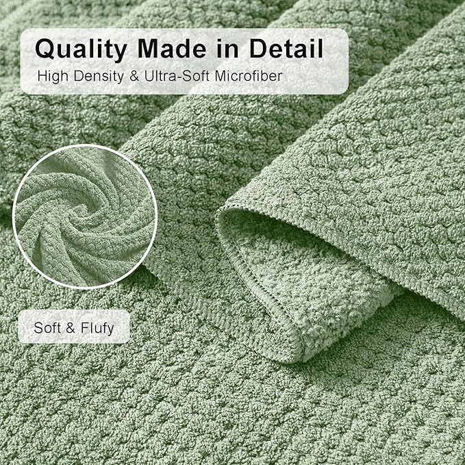 8 Piece Green Family Bath Towel Set-2 Oversized Bath Towel Sheets,2 Hand Towels,4 Washcloths-600GSM Soft Highly Absorbent Quick Dry Beach Chair Towels Woven Towels for Bathroom Hotel and Spa
