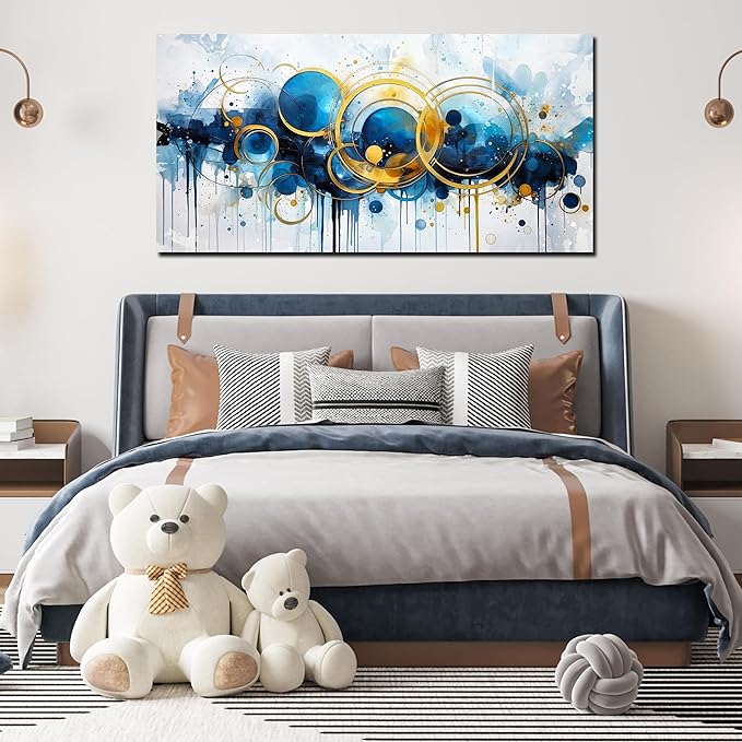 JKWALL77 Big Wall Paintings for Living Room - Blue Abstract Canvas Wall Art - Modern Wall Decor Ready to Hang Size 29" x 59"